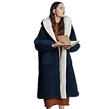 WHESAZYP Bademantel für Damen mit Kapuze, für Damen und Herren, Paar, Nachthemd, leichter Plüsch, Korallen-Fleece, warmer Bademantel, lange Morgenmäntel, Pyjama, Nachthemd (dunkelblau)