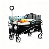 Bollerwagen faltbar 80kg belastbar,Mini Faltbarer Handwagen mit Getränkehalter Transportwagen Einkaufstrolley klappbar Strandwagen für Garten Camping Festival (Schwarz)