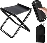 BTIUGYI Camping Hocker 30CM, Tragbarer Klapphocker mit Aufbewahrungsbeutel, Fußhocker Outdoor, Mini-Klapphocker, Leicht Sitz Falthocker Klappbar für Wandern, Garten, Angeln, Grillen, Strand (Schwarz)