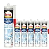 Pattex Anti-Schimmel Dichtstoff – Hochwertiger Silikon-Dichtstoff für Schimmelresistenz, Sanitärsilikon einfach in Küchen und Bädern - Farbe: Manhattan (Grau) (6 x 280ml)