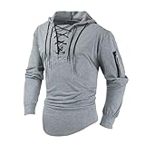 Mittelalter Hoodie Herren Traditioneller Pullover Regular Fit Piratenkostüm Taktisch Kapuzenpullover Retro Langarm Kapuzenshirt Einfarbig Oberteile mit Schnürung Fischer Tops Mit Tunnelzug