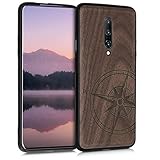 kwmobile Hülle kompatibel mit OnePlus 7 Pro Hülle - Holz Case - Handy Cover - TPU Handyhülle in Dunkelbraun Kompass Vintage