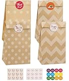 vvhippo Papiertüten Kindergeburtstag, 20 Stück Geschenktüten Braun Tüten Papier mit 36 Aufkleber, Candy Tüten zum Verpacken von Geschenken, Giveaways, Kindergeburtstag, Hochzeit, Party, usw