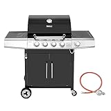 Royal Gourmet 4+1 Brenner Gasgrill Grillwagen mit automatischer Zündung,integriertem Thermometer und Unterschrank Edelstahl Brenner mit 14,5 kW Camping Gasgrill für Outdoor Barbecue Schwarz