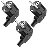 Schuko Stecker, Stecker 250V, Stromstecker mit Zugentlastung, Schutzkontakt-Stecker mit Knickschutztülle, Spritzwassergeschützt und Langlebig, IP20, Bruchfest, Schwarz - 3 Stücke Black