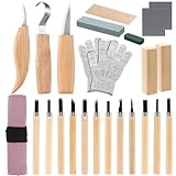 JB HOMEART 24 Stück Holzschnitzwerkzeug Set Schnitzmesser Set Holzschnitzset Schnitzwerkzeug Holz Tranchiermesser für Kinder, Geeignet für Anfänger und Profis