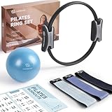 LIONSCOOL Pilates-Ring-Set (Schwarz) – Inklusive 35 cm Pilates-Ring, 23 cm Mini-Ball und DREI Stoff-Widerstandsbändern