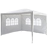 SONLEX Garten-Pavillon 3 x 3 m weiß wasserdicht inklusive 2 Seitenwänden mit je 3 Fenstern Material PE-Plane 110 g/m² weiß Festival-Zelt Unterstand