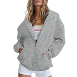 Kwatieh Damen Einfarbig Slim Fit Jacke - Atmungsaktiv Herbst Übergangsjacke Windbreaker Jacke Solide Mäntel für Damen Retro Casual Jacke Outdoorjacke mit Kapuze Windjacke für Outdoor-Arten