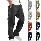 UHouse Cargohose Herren Hose Mode Baumwolle Cargo Hosen Sale Arbeitshosen Männer Leichte Sommerhose Bequeme Freizeithose mit Gummizug Freizeit Einfarbig Pants Sale Angebote Schwarz S