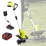 VFMVOYNZ 20 V Akku-Grubber, elektrische Gartenfräse mit 270 U/min, mit 2 × 4000 mAh Akkus und Ladegerät, 25 cm Fräsbreite, 22 cm Tiefe, Gartenfräse für Rasen/Gartenarbeit/Bodenbearbeitung