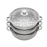 3 Tier Edelstahl Dampfer, 28cm Drei Lagen Edelstahl Dampfgarer Steam Cooker Kochtopf Dampfgarer verdickt Drei-Schicht Dampfgarer für Knödel Gemüse oder Geflügel, Spülmaschinenfest