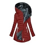 KQIVAM Wintermantel Damen Winterjacke Warme Gefüttert Steppjacke Lange Daunenjacke mit Kapuze und Reißverschluss Parka Langarm Winterparka Einfarbig Baumwolle Mantel Jacke Winddicht Outdoorjacke