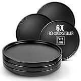 Frühstücksteller 6er Set Manhattan in Schwarz - Premium Steingut, Für Spülmaschine, Mikrowelle - Stylishes Schwarze Teller Set Matt - Pure Living Geschirr Urban Black Line