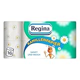 Regina Kamillenpapier 3-lagiges Toilettenpapier – 16-Rollen-Packung, 150 Blatt pro Rolle, Weich und Sanft mit Kamillenduft und FSC-zertifiziertem Papier