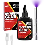 UV Resin Set mit UV Lampe, 60g UV Kleber Epoxidharz mit Wiederaufladbarer UV Taschenlampe, Aushärtung in nur 5 Sekunde, UV Harz für DIY Schmuckherstellung, Kunststoffreparatur, Glasreparatur