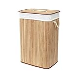 Compactor - Wäschekorb aus Bambus mit herausnehmbarem Stoffbeutel - Schöner Wäschesammler für Bad, Schlafzimmer oder Waschküche - Dekorative Aufbewahrung im Spa-Stil