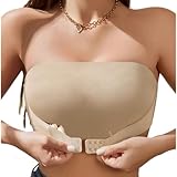 Trägerloser BH Push Up ohne Bügel Bandeau Top Damen Bralette mit Rutschfester Silikon Transparente Träger Nahtloser BH Tube Top(D469+P030,Beige,XL)