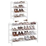 Yaheetech Erweiterbares Schuhregal aus Metallgeflecht, 4 Ebenen Verstellbarer Schuhständer, 50 bis 84,5 cm, Schuhorganizer Platzsparend für Eingangsbereich, Flur, Wohnzimmer (Weiß)