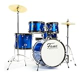 Fame 5 PC Drumset Blue, Schlagzeug mit Bass Drum, Tom-Tom, Snare, Hardware und Hocker, inkl. Zubehör und Drumsticks