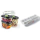 FoodSaver Lebensmittelboxen Aufbewahrung und Marinierung | 700 ml &, wiederverwendbare Vakuumbeutel Lebensmittel-Vakuumierer | BPA-frei | 2 Rollen Vakuumbeutel (28 cm x 5,5 m)