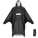 ANYOO Wasserdichter Regenponcho Winddichter Regenmantel mit Seitlichem Reißverschluss, Leichter Regenjacke mit Verstellbaren Ärmeln für Outdoor Wandern Radfahren, Einheitsgröße, Schwarz