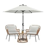 MasterCanopy 230 cm Sonnenschirm neigungsverstellbar, mit 6 Rippen und Kurbel, für Patio, Garten, Terrasse, Markt, Hellbeige