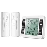 Brifit Kühlschrank Thermometer, Gefrierschrank Thermometer mit 2 Sensoren, Digital Luftfeuchtigkeit für Gefrierschrank mit Temperatur Alarm, MIN/MAX, Temperaturtrendanzeige Pfeil