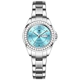 OLEVS Goldene automatische mechanische Herrenuhr Edelstahl-Lünette leuchtende wasserdichte Luxusuhren, 9993: Silbernes Band und blaues Zifferblatt, Größe L: