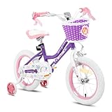 JOYSTAR 12 Zoll Kinderfahrrad für 2-4 Jahre alte Mädchen, 1 Zoll Mädchenfahrrad mit Stützrädern und Korb, Violett