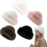 Generisch Pelzmütze Damen mit Kunstfuchs, Flauschiger Weicher Fellmütze Damen, Warme Russische Mütze mit Kunstpelzbesatz, Kunstfell Faux Fuchs Pelz Mütze für Skifahren, Reisen, Camping & Outdoor (E)