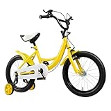 LKHDONG 16 Zoll Kinderfahrrad, Kinderrad für ab 5-8 Jahre, Kinder Fahrrad Mädchen Jungen, Fahrrad Kinder Höhenverstellbares, Tretfahrrad mit Stützräder Vorderen und Hinteren Bremsen (Gelb)