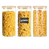 Zueyunstoo 3er-Set Vorratsgläser mit Deckel, 1400ml Luftdicht Vorratsdosen Glas mit Holzdeckel für Müsli, Makkaroni, Kornflakes, Reis, Mehl, Zucker und Linsen