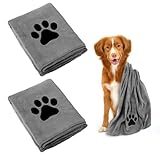 Hundehandtuch, 2 Stück Hundehandtuch Extra Saugfähig für Hunde Und Katzen, Grau Schnelltrocknend Haustier Mikrofaser Handtücher, 75 x 35 cm Hunde Handtuch für Katzen, Hunde Oder Andere Haustiere