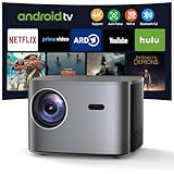 Beamer【Netflix & Autofokus】 Auto 6D Trapezkorrektur WiFi6 Bluetooth Beamer 4K Unterstützt, 25000 Lumen 1080P Full HD Beamer Heinkino mit 50% Zoom, Smart Beamer mit Android TV, LED Handy Projektor