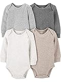 Simple Joys by Carter's Unisex Baby Long-Sleeve Thermal Bodysuits, Pack of 4 Body, Beige/Dunkelgrau/Elfenbein/Grau, 0-3 Monate (4er Pack)