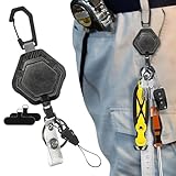 Retractable Schlüsselanhänger Ausweishalter - Karabiner Ausweishalter mit Telefonhalterung - Zubehör Für Schlüsselanhänger Mit Fallschutz Für Outdoor-Aktivitäten Klettern Angeln Bergsteigen Wandern