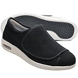 Möge Slip On Sneakers Herren Diabetiker Slipper Herren Extra Weit Gesundheitsschuhe mit Klettverschluss Orthopädische Hausschuhe Senioren Pantoffeln Reha-Schuh für breite Dicke Füße(Black,40.5 EU)