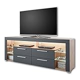 GOAL TV-Lowboard in Artisan Eiche Optik, Grau mit LED-Beleuchtung - hochwertiges TV-Board mit viel Stauraum für Ihr Wohnzimmer - 179 x 66 x 44 cm (B/H/T)