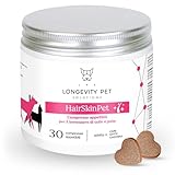 HairSkinPet Longevity Pet | Nahrungsergänzungsmittel für Hunde und Katzen für Fell und Haut | Omega 3 Kapseln, Fischöl, Vitamine und Mineralien | Ideal bei Häutung und Dermatitis Hund und Katze | 30