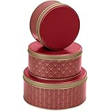 BALOU LIVING 3er Set Keksdose Weihnachten - Weihnachtskeksdosen aus Metall - Weihnachtliche Plätzchendose Blechdose, Pattern rot/gold