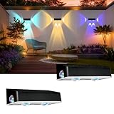AXFEE Solarlampen für Außen, 2 Stück Solar Wandleuchte Aussen, RGB LED Solarleuchte mit 11 Farbtemperaturen Modi ＆ 9 Farben, IP44 Wasserdichte Wandleuchte für Innen/Aussen Garten Zaun Treppen＆Wän