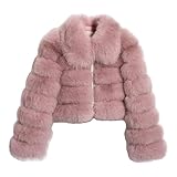 Flauschiger Damen-Pufferjacke aus Kunstfell, mit Reißverschluss, lange Ärmel, warm, Übergröße, rose, 3XL