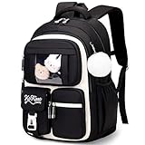 Amythe Schultasche Mädchen Rucksack Schule Mädchen, Atmungsaktiv Schulrucksack für Mädche 1. - 5. Klasse, Lässiger Schulranzen Kinder für Grundschule Mittelschule, Schwarz