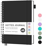 RETTACY Notizbuch A5 Gepunktetes, Bullet Dot Journal, Leichtgewicht Collegeblock, 80 Blatt / 160 Seiten Zum Schreiben, 100gsm, PVC Rinbuch, für Frauen Männer Arbeit Büro, 14.8 x 21cm - Schwarz