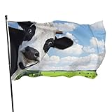Flagge 150x90cm, Outdoor Windward Fahne, Lebendiges Farbbanner Gartenflagge Lustige Kuh mit grüner Wiese Dekorative Flagge, Hochwertige Polyester Yard Fahne, Lustige Große Flagge, Outdoor-Dekoration