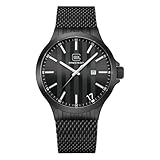 GLOCK Herren Quarz Uhr | 44mm Gehäuse | Armbanduhr mit Edelstahlgehäuse | Schwarzem Zifferblatt | Schwarzem Mesharmband | 10ATM | GW-12-1-24