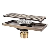 HCZKIUJY Linearer Duschablauf, 8-Zoll-Duschablauf mit abnehmbarem Rost aus Messing, rechteckiger Deodorant-Duschablauf, Bronze
