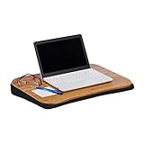Relaxdays Laptopkissen Bambus, abnehmbares Kissen, Tragegriff, Laptop Unterlage BxT: 51 x 37 cm (bis 22 Zoll), Natur