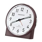 SINOIDEAS Funkwecker,Funkwecker Analog ohne Ticken,mit Nachtlicht Schlummerfunktion, 1 x 1,5 V AA-Batterie (Nicht im Lieferumfang enthalten) (Brown)